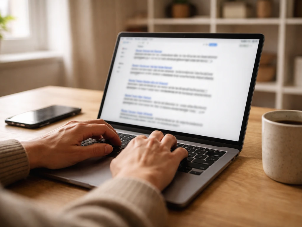 Open laptop showing mixed search results list causing name-collision confusion