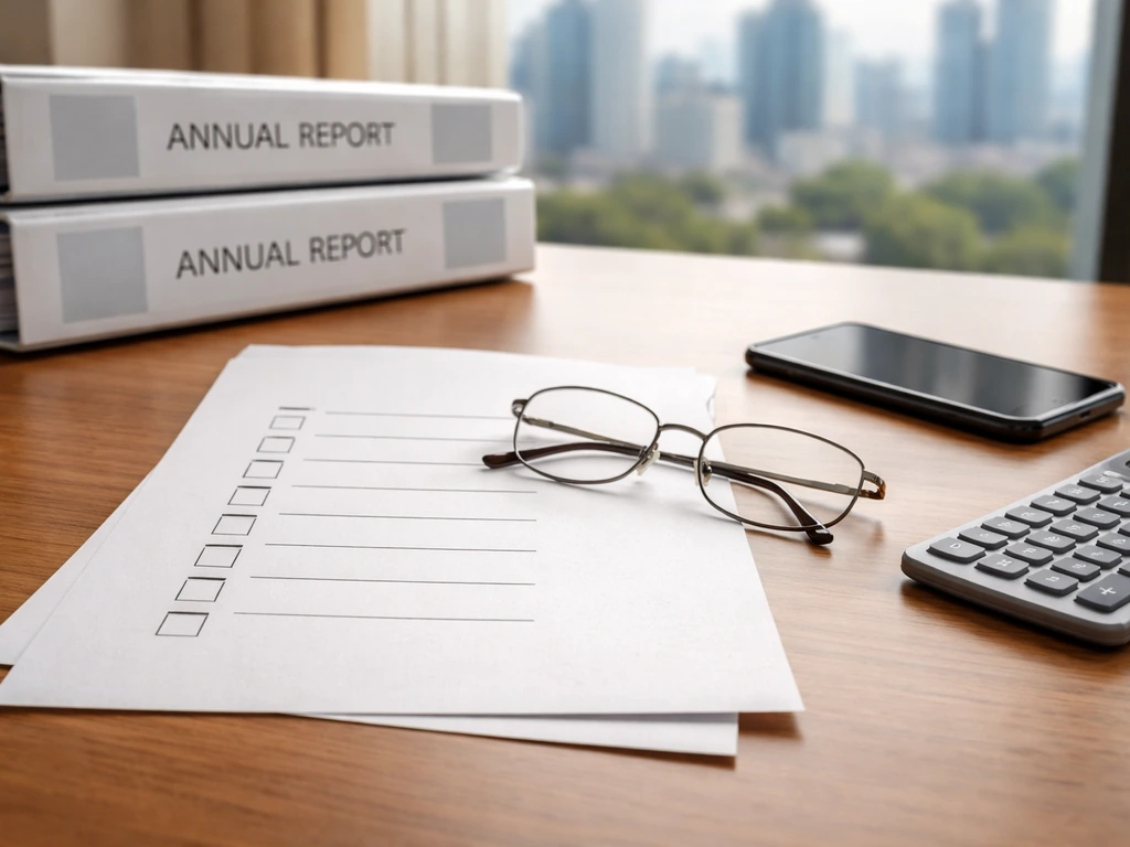 A desk setup with corporate filings and a checklist page for verifying net worth claims.