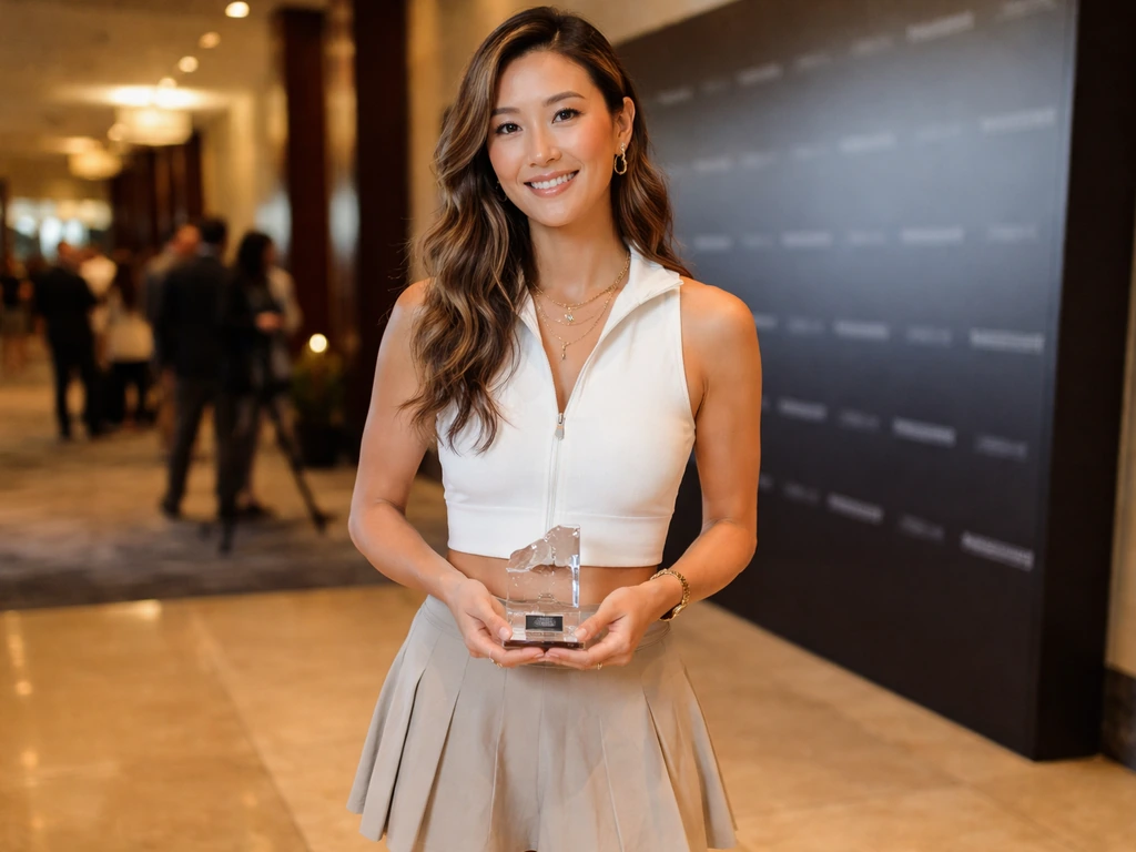 Professional golfer Michelle Wie West at a media/awards event in an upscale venue, signaling endorsements