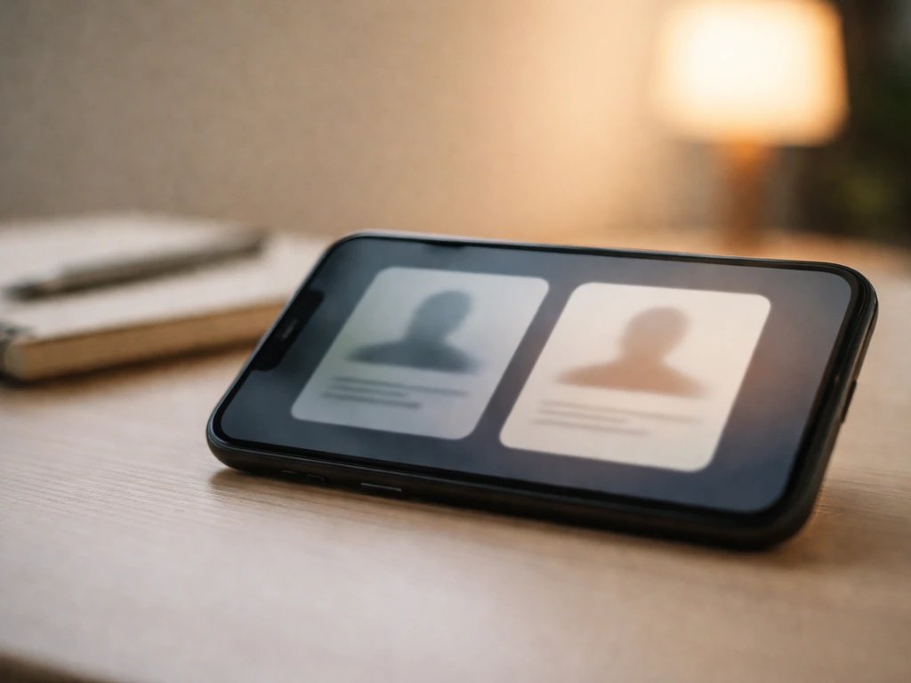 Two blurred profile-card style thumbnails side-by-side, symbolizing different people sharing the same name.