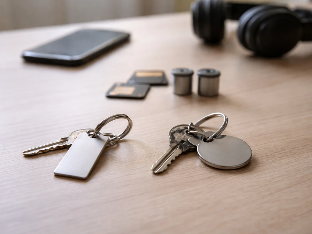Two mismatched keys and media cards on a desk, symbolizing identity confusion for similar names