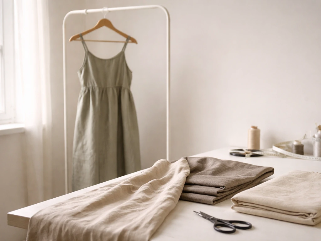 Fashion garments laid out neatly on a worktable with soft window light