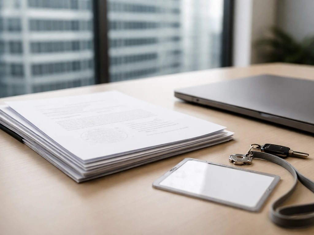 Minimal desk scene with unreadable regulatory documents and a laptop, suggesting SEC insider filings context.
