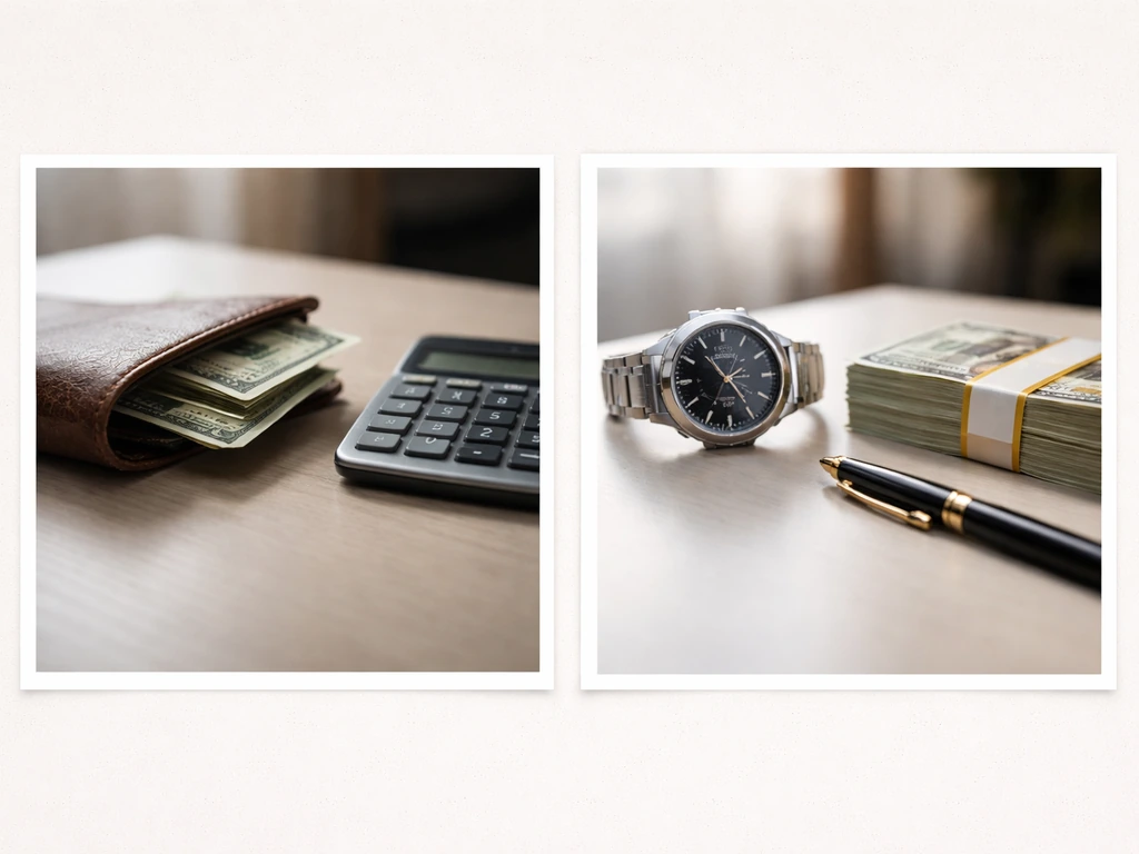 Two money-themed photo panels showing conflicting estimates from different sources